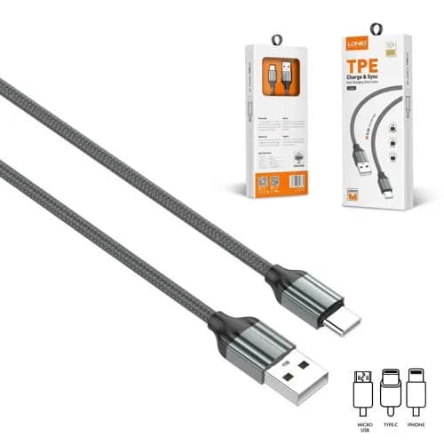 کابل الدینیو مدل LS441C | شارژ سریع تایپ C با بدنه نایلونی مقاوم — تصویر ۲