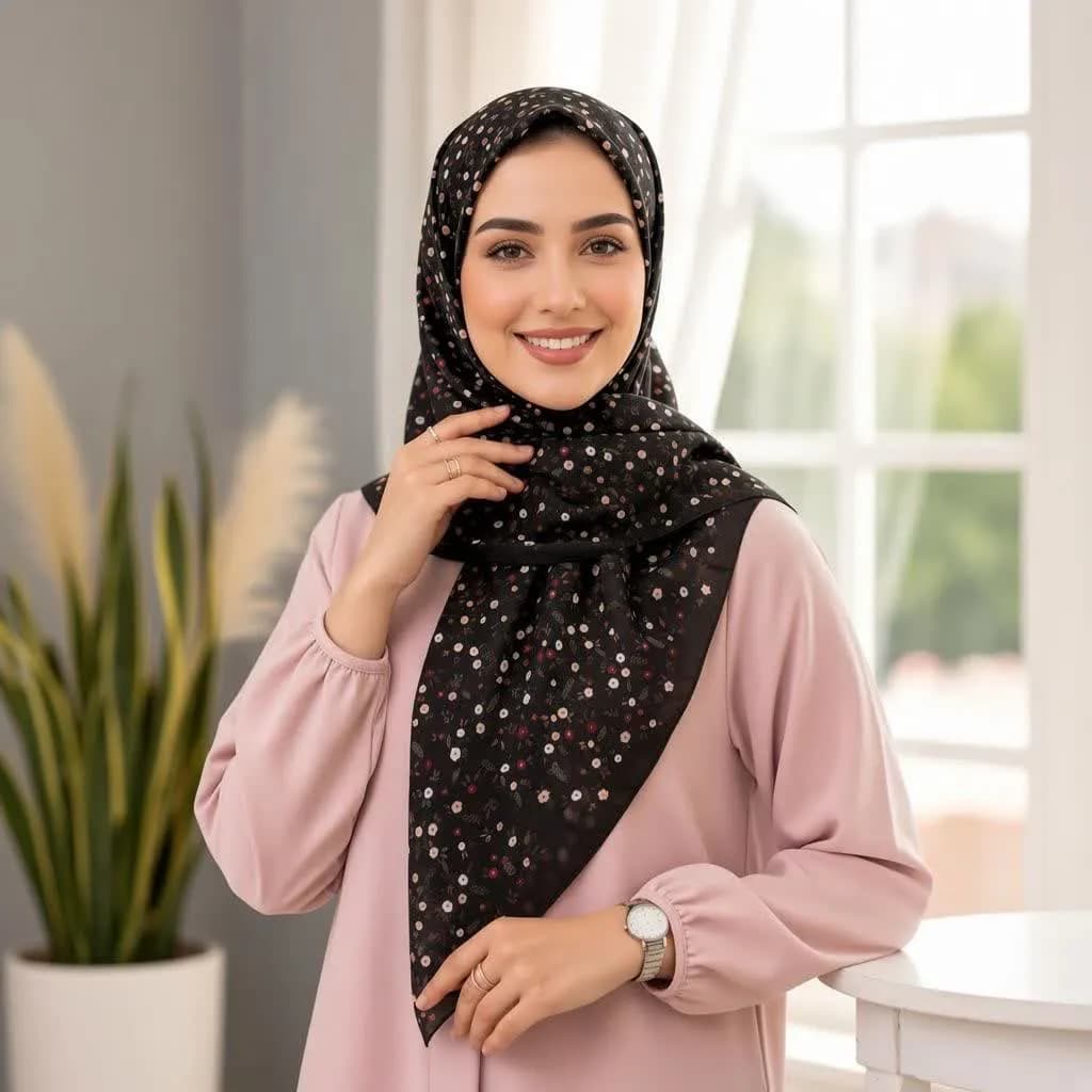 روسری نخی زنانه طرح گل ریز — تصویر ۳