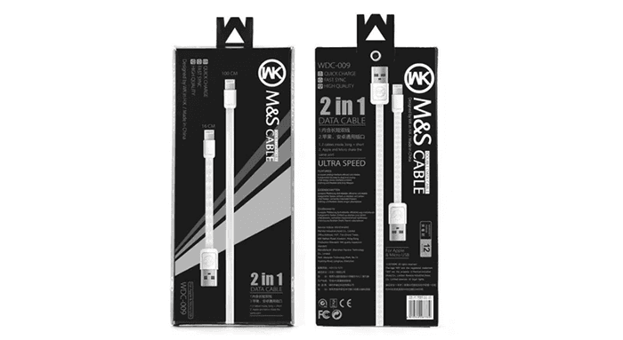 کابل تبدیل USB به microUSB و لایتنینگ دابلیو کی مدل WDC-009 مجموعه 2 عددی به طول 100 و 16 سانتی متر — تصویر ۲