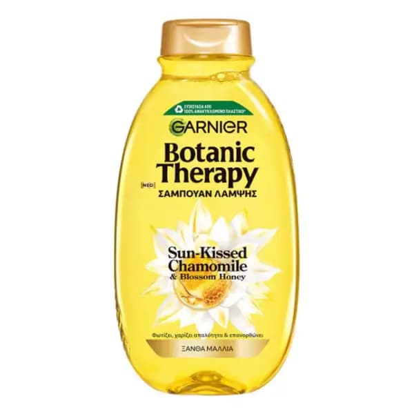 شامپو شفافکننده و احیاکننده گارنیه Botanic Therapy، حاوی عصاره بابونه آفتابخورده و عسل شکوفه برای موهای بلوند | Garnier Botanic Therapy Sun-Kissed Chamomile & Blossom Honey Shampoo for Blonde Ha — تصویر ۲