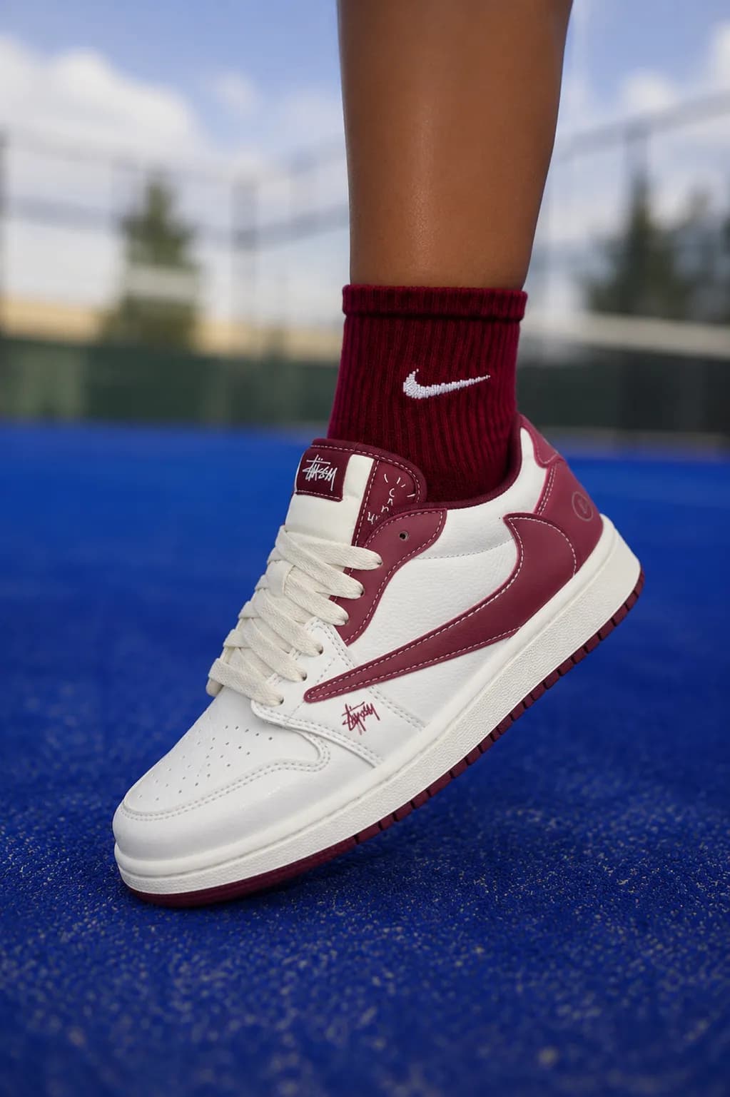 کتونی نایک aj1 لو ترویس استاسی کرم زرشکی | Nike AJ1 Low Travis Stussy Cream Burgundy
