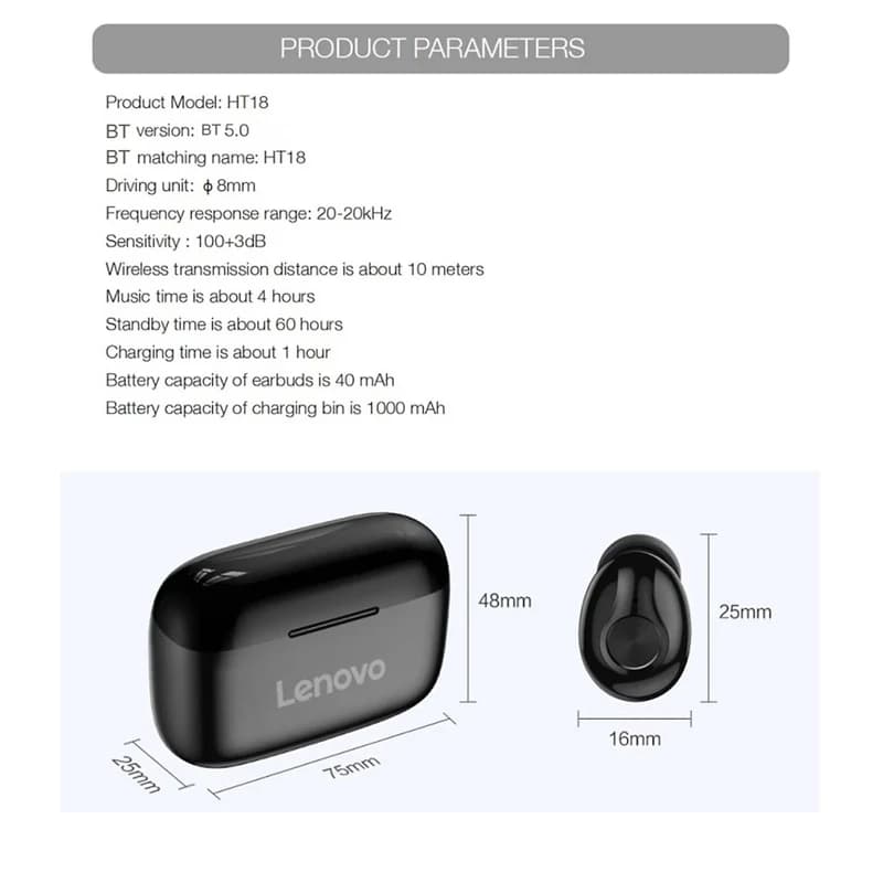 هدفون بی سیم لنوو مدل HT18 New — تصویر ۶