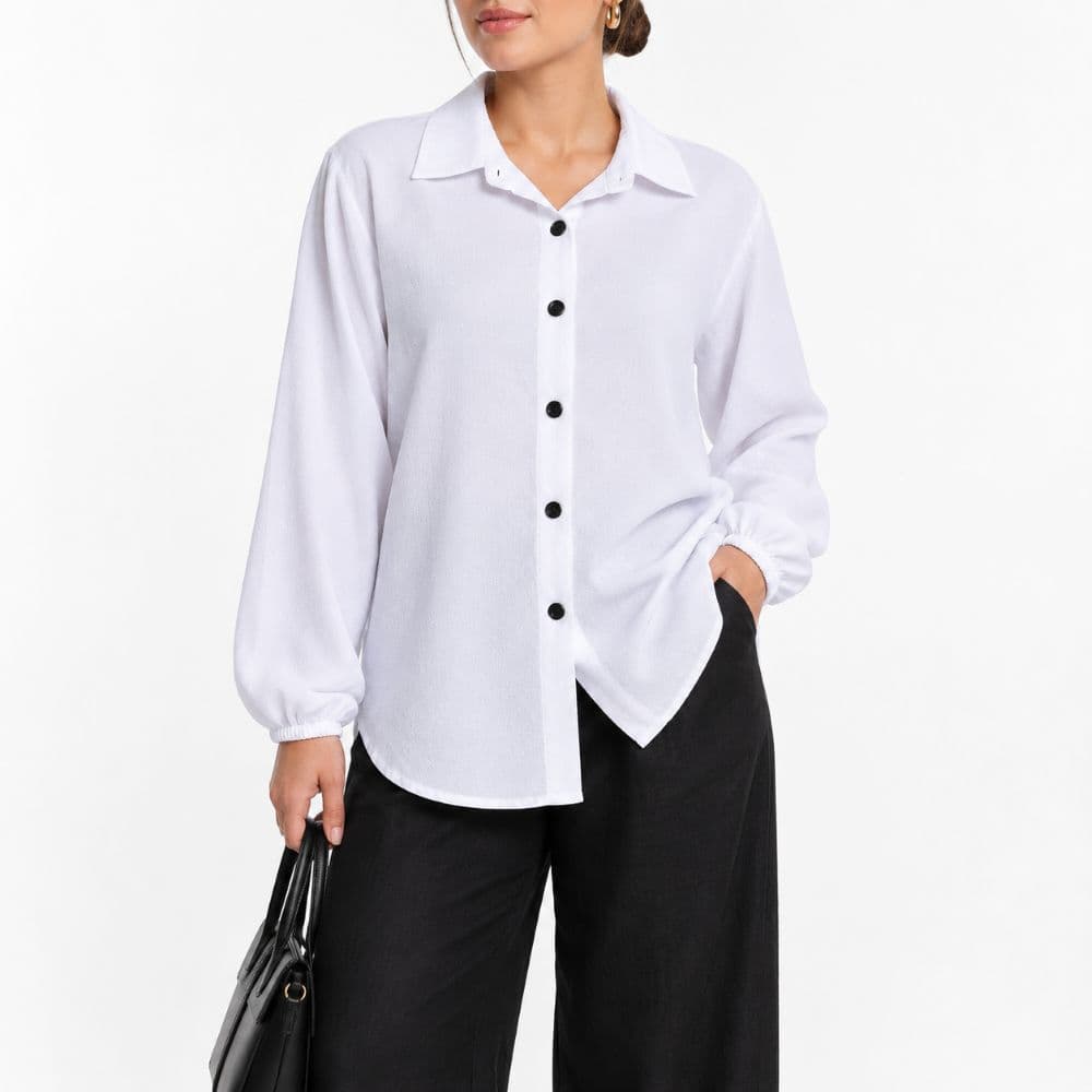 شومیز سفید زارا نخی وارداتی Zara ترکیه سایز 42 تا 44 کد 3377 — تصویر ۴