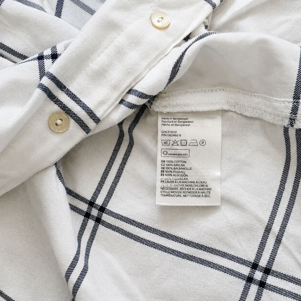 شومیز نخی سفید چهارخانه وارداتی برند H&M اورجینال سایز 36 تا 38 کد 3364 — تصویر ۳