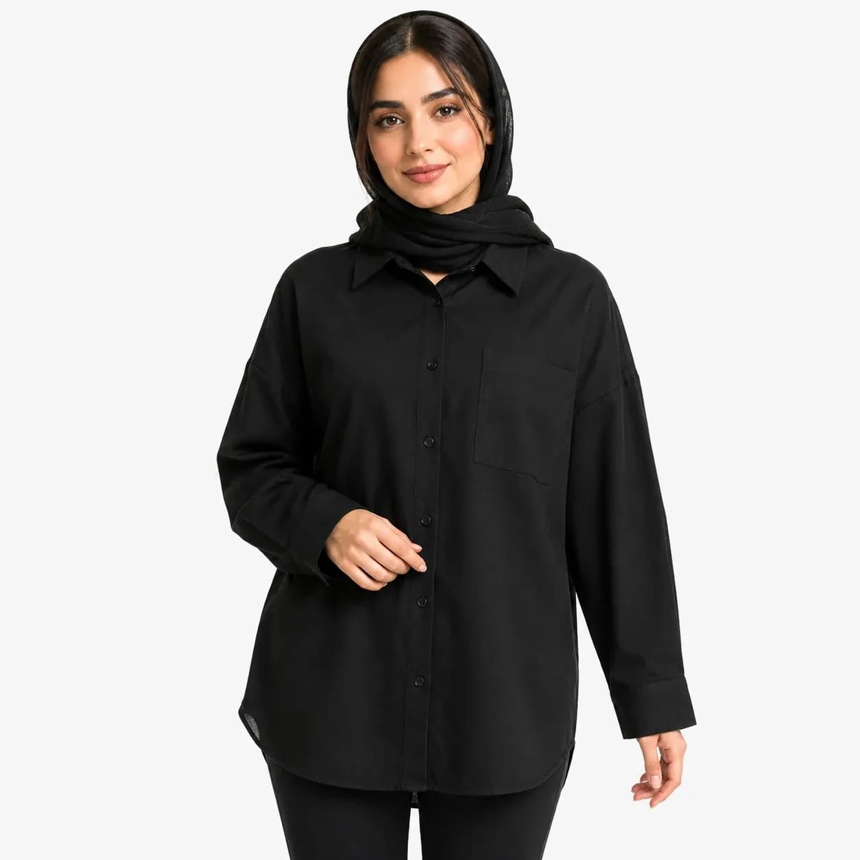 مانتو نخی زنانه مدل رنگین کمان جیب دار آستین بلند مشکی