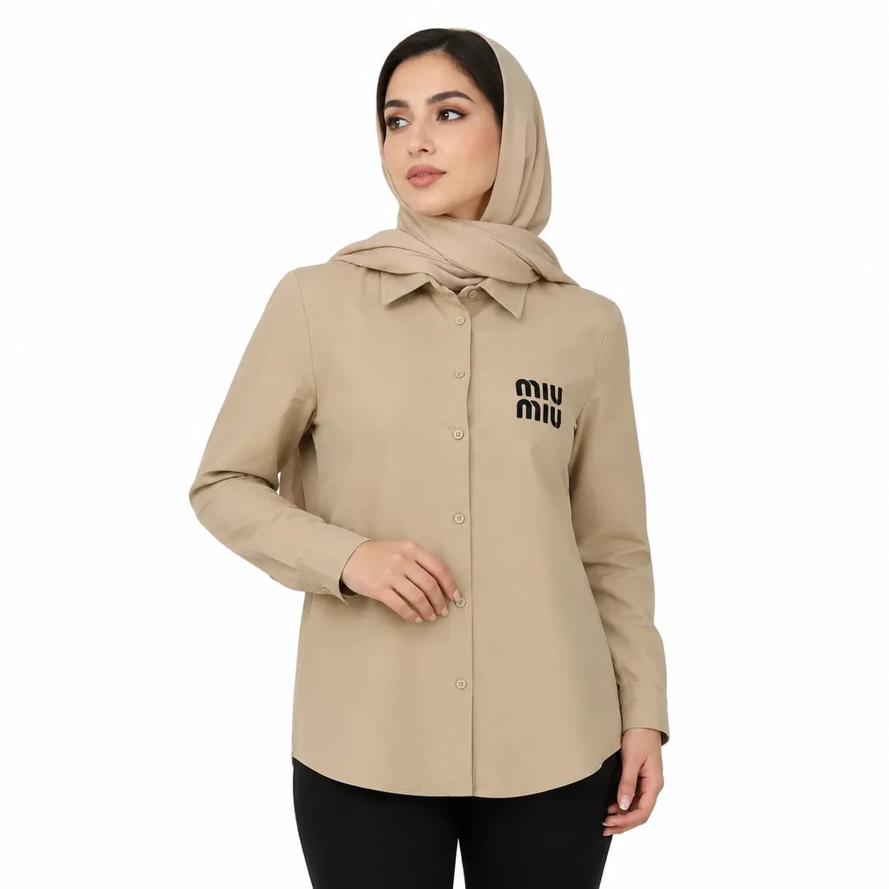 مانتو نخی زنانه طرح MIUMIU یقه انگلیسی نسکافه ای