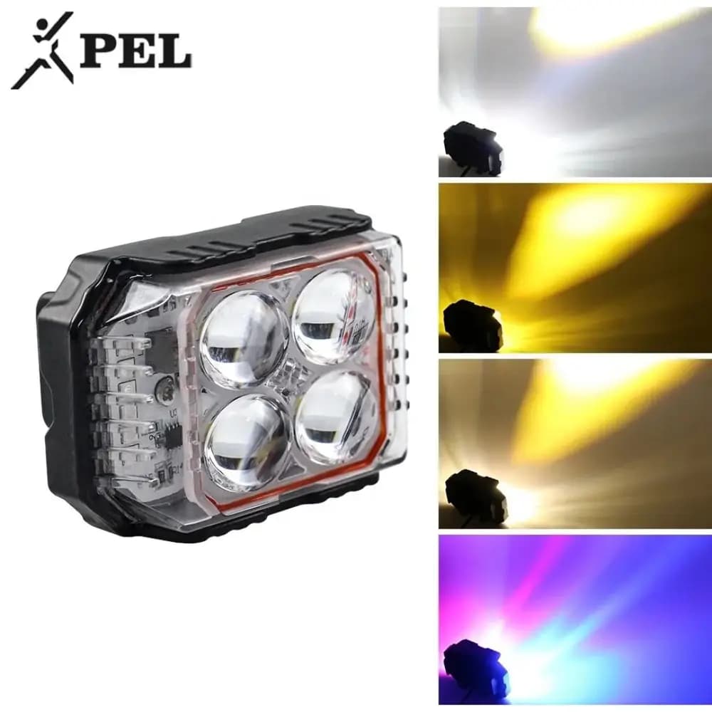 پروژکتور LED چهار لنز موتور سیکلت و خودرو با نور سه‌رنگ — تصویر ۲
