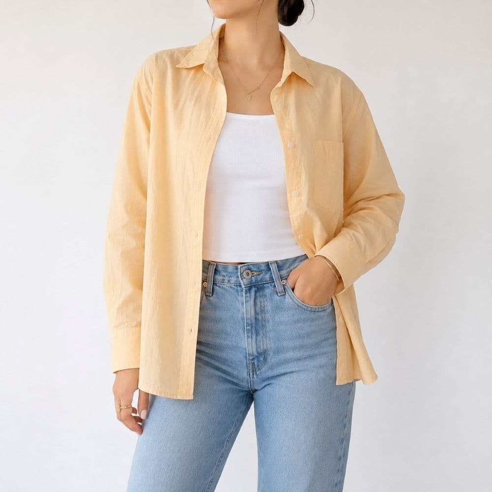 شومیز بیسیک هلویی وارداتی برند Zara Spain سایز 38 تا 42 کد 3231 — تصویر ۳
