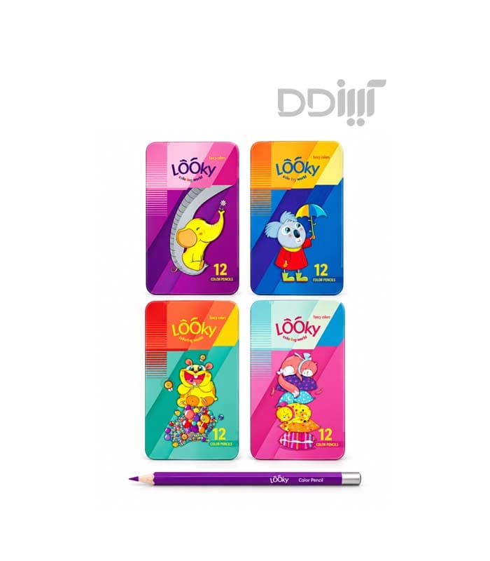 مداد رنگی 12 رنگ جعبه فلز لوکی | Looky