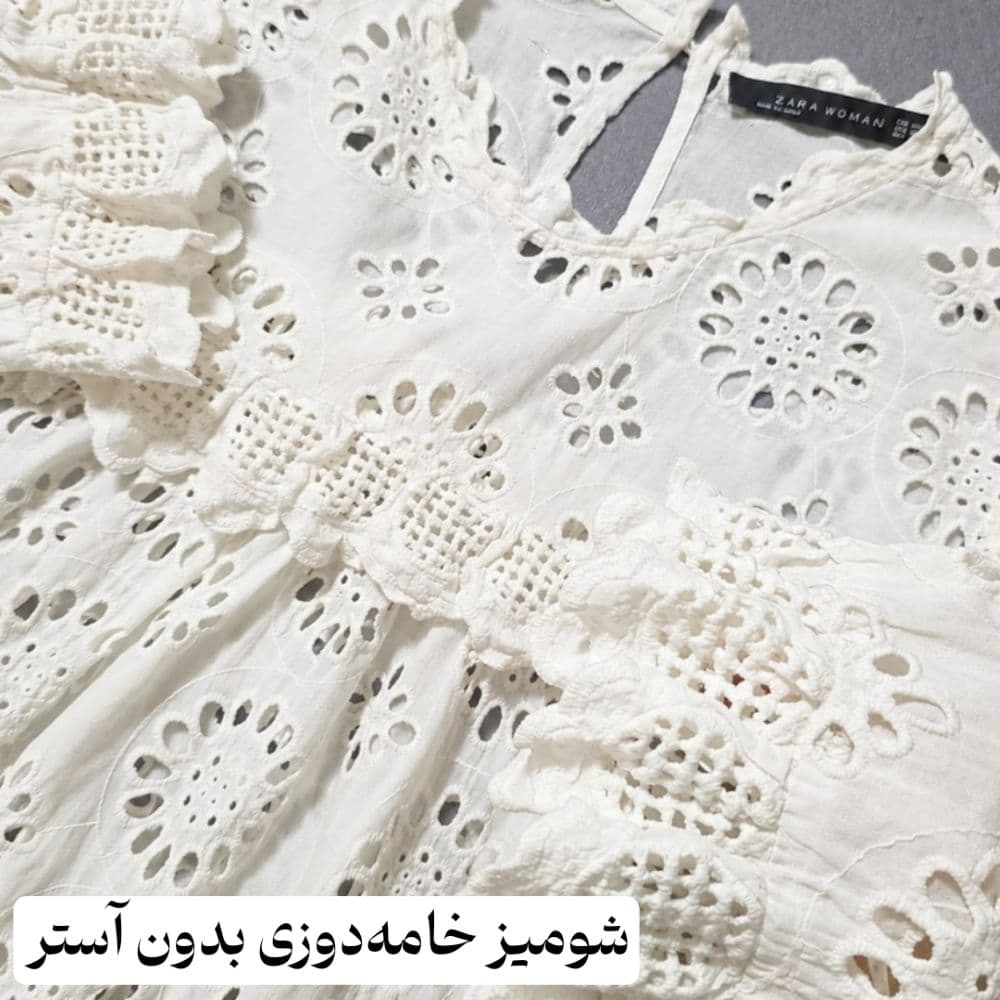 شومیز وینتیج زارا وارداتی رنگ سفید سایز 42 تا 46 کد 3189 — تصویر ۳