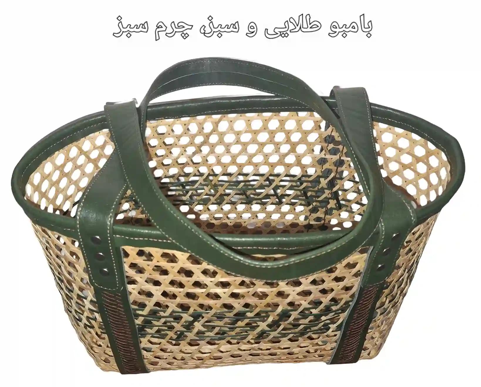 ساک خرید حصیری بامبو متوسط ترکیب با چرم طبیعی کد ۱۰6 — تصویر ۷