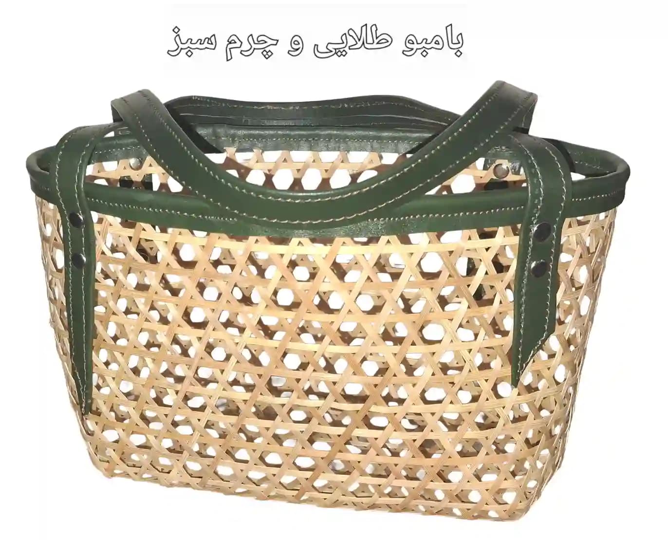 ساک خرید حصیری بامبو بزرگ ترکیب با چرم طبیعی کد ۱۰۵ — تصویر ۸