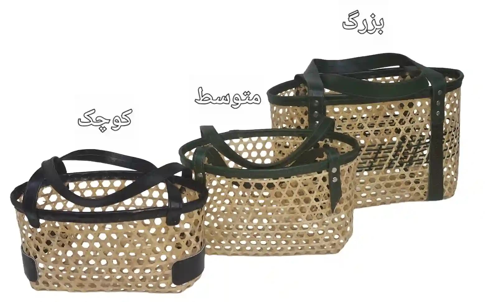 ساک خرید حصیری بامبو بزرگ ترکیب با چرم طبیعی کد ۱۰۵ — تصویر ۶