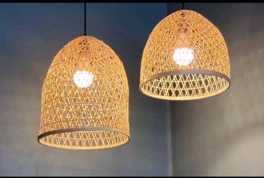 لوستر حصیری بامبو بافت گنبدی کوچک کد 89 — تصویر ۵
