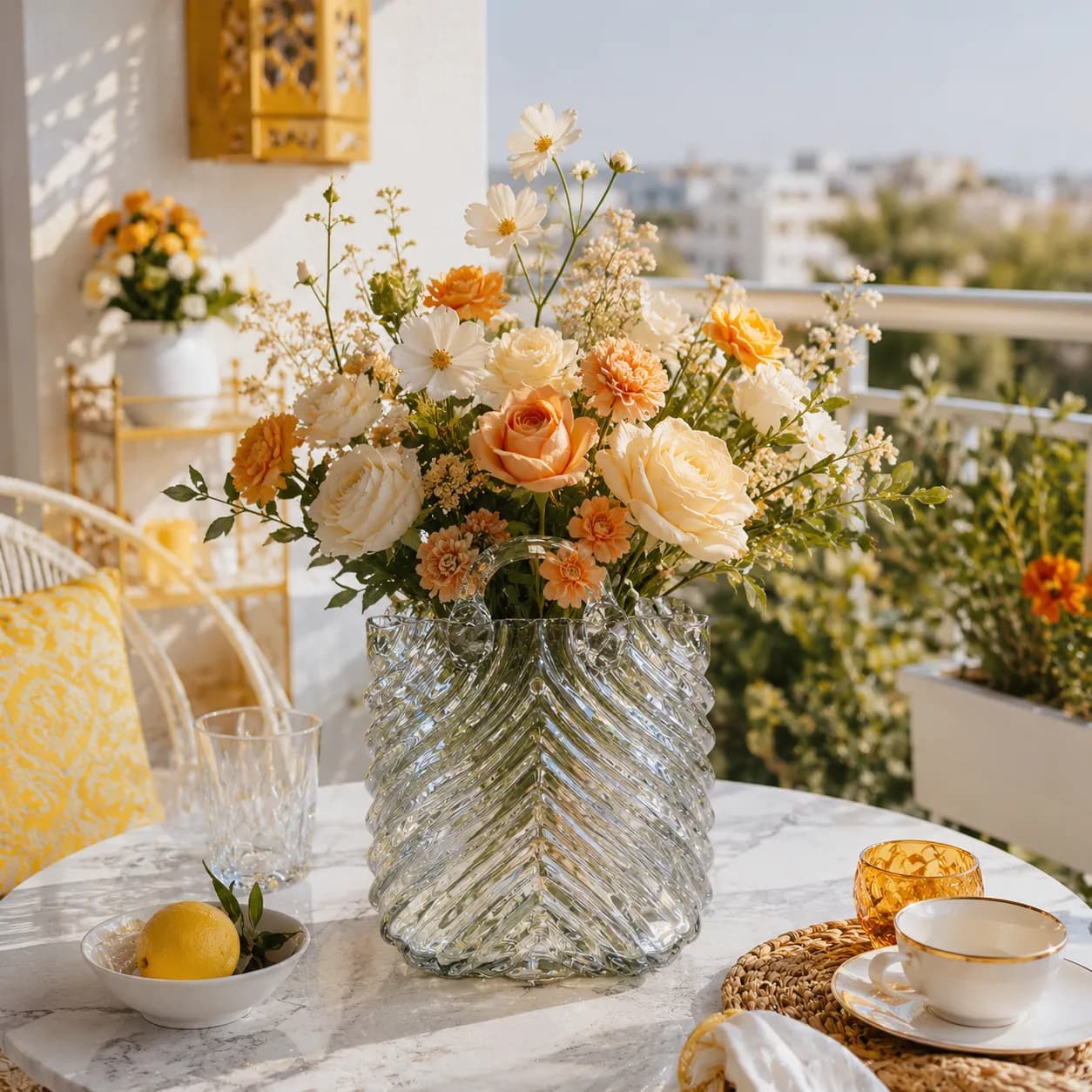 گلدان شیشه ای دکوری مدل کیف گندم دسته دار