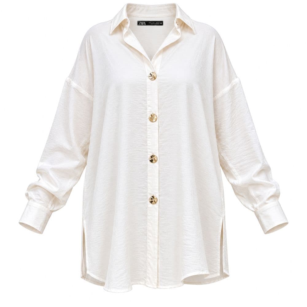 شومیز مانتویی زنانه زارا رنگ سفید جنس سیلک برند Zara کد 3108