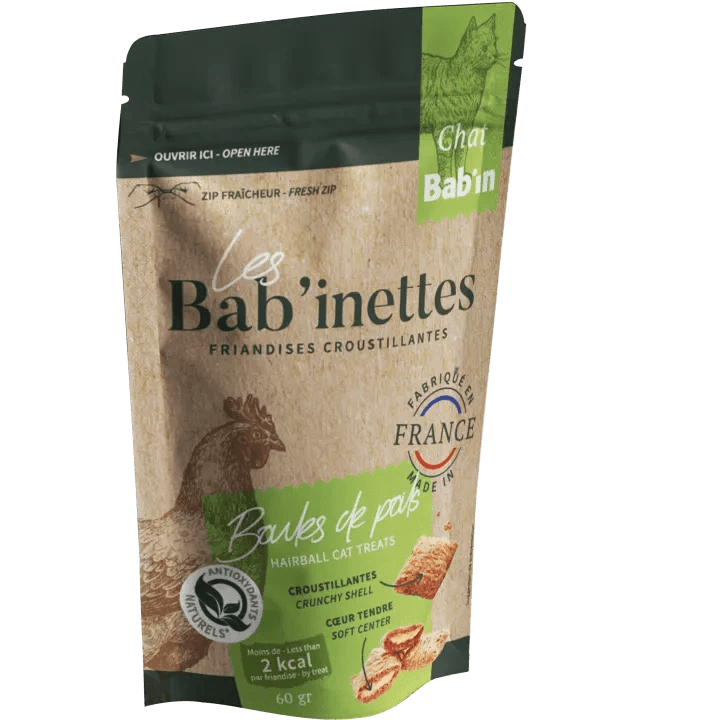 تشویقی از بین برنده گلوله مویی گربه با طعم مرغ بابین Babin Bab’inette Hairballs وزن 60 گرم