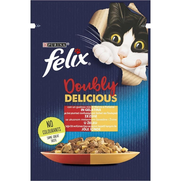 پوچ گربه فلیکس پورینا فرانسه طعم مرغ و گوشت در ژله 85 گرم