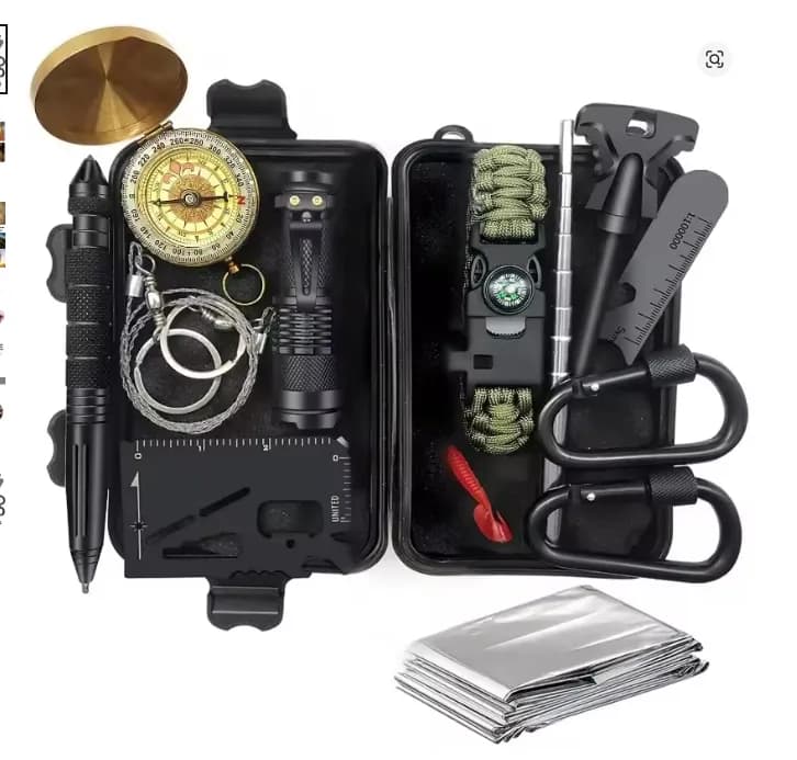 کیت کمپینگ و سفر ۱۶ در ۱ مدل Survival Kit – جعبه ابزار چندمنظوره اضطراری