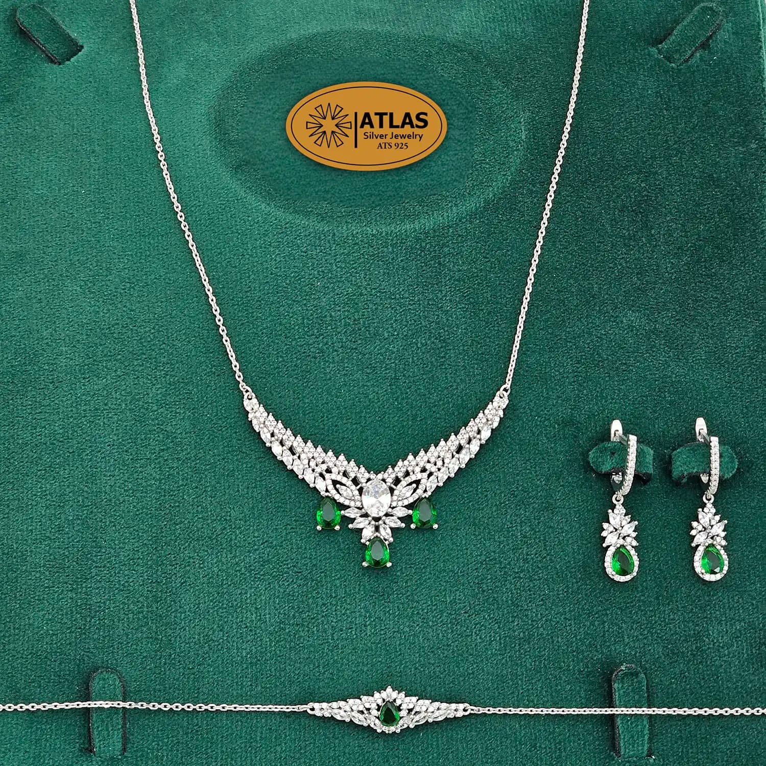 سرویس نقره زنجیری زنانه با نگین های برلیان و اشک 16.5 گرمی نقره اصل 925
