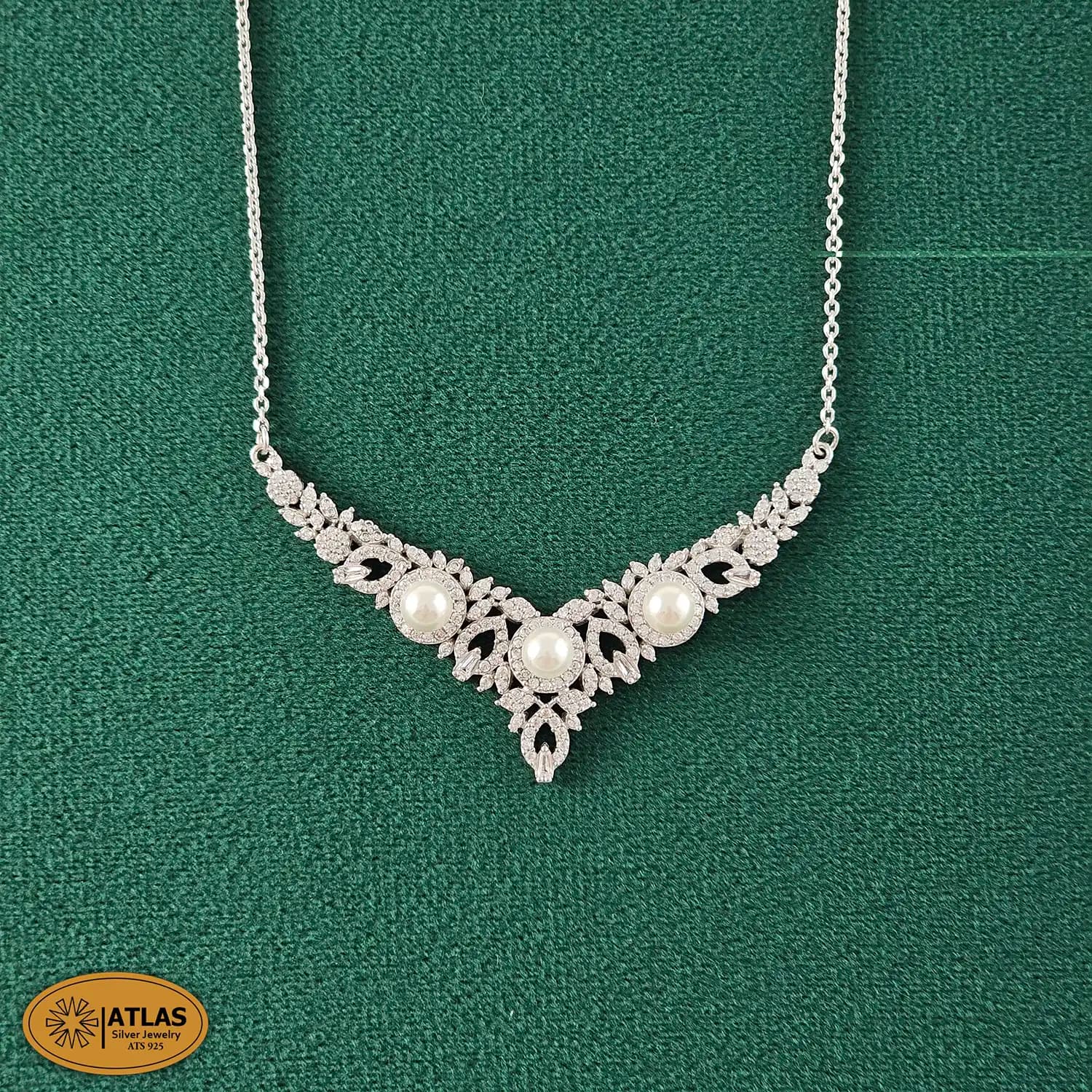 سرویس نقره زنانه مرواریدی میکرو با نگین های برلیان و مارکیز 15.6 گرمی نقره اصل 925 — تصویر ۲