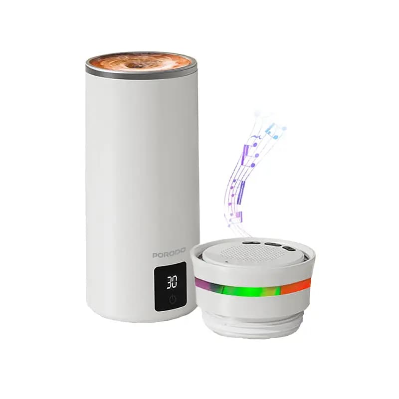 ماگ همزن دار و اسپیکر پرودو Porodo Lifestyle Fluxmix PDLFST198WH ظرفیت 350 لیتر