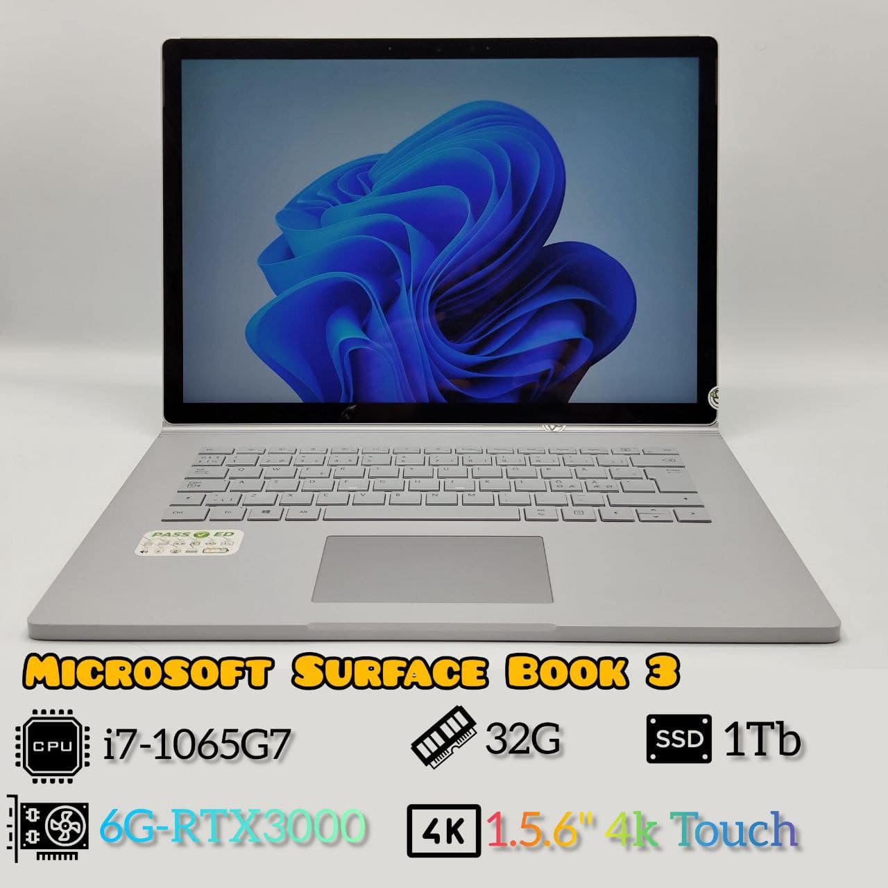لپتاپ استوک کارکرده Microsoft Surface Book 3 i7-1065G7 | 32G | 1TB | 6G-RTX3000 | 15.6 4K