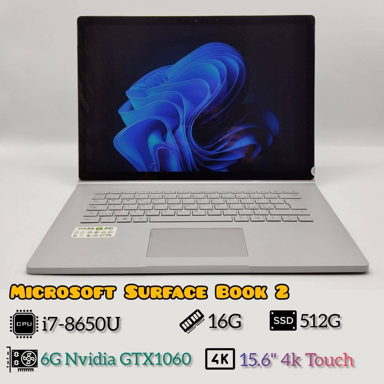 لپتاپ استوک کارکرده Microsoft Surface Book2 i7-8650U | 16G | 512G | 6G-1060 | 15.6 4K