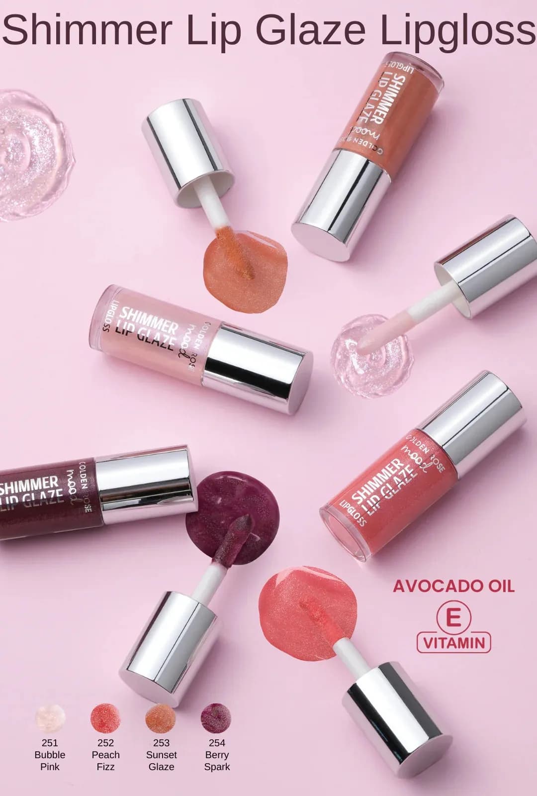 لیپ گلاس شاین‌ دار گلدن رز مدل Shimmer Lip Glaze — تصویر ۴