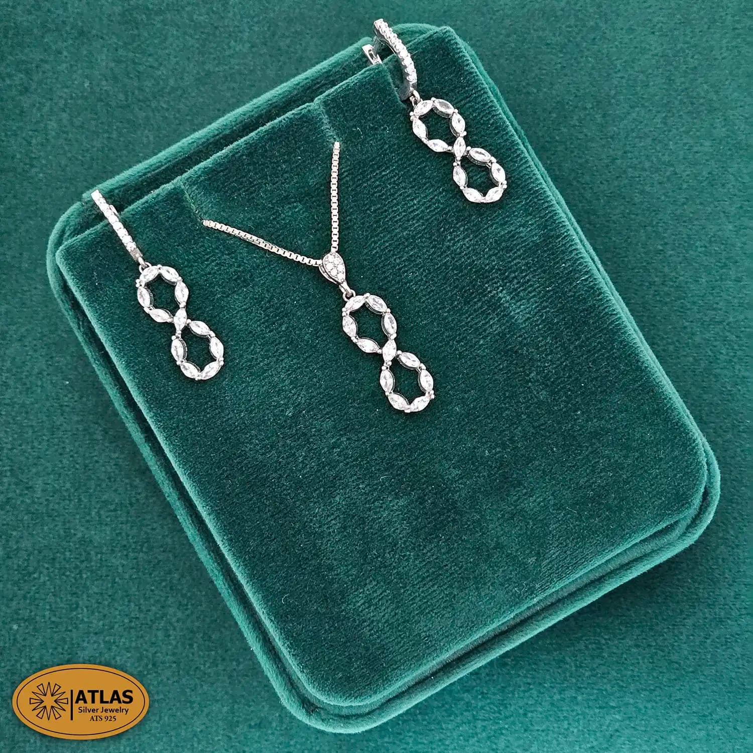 نیم ست نقره جواهری زنانه با نگین های برلیان و مارکیز 5.2 گرمی نقره اصل 925