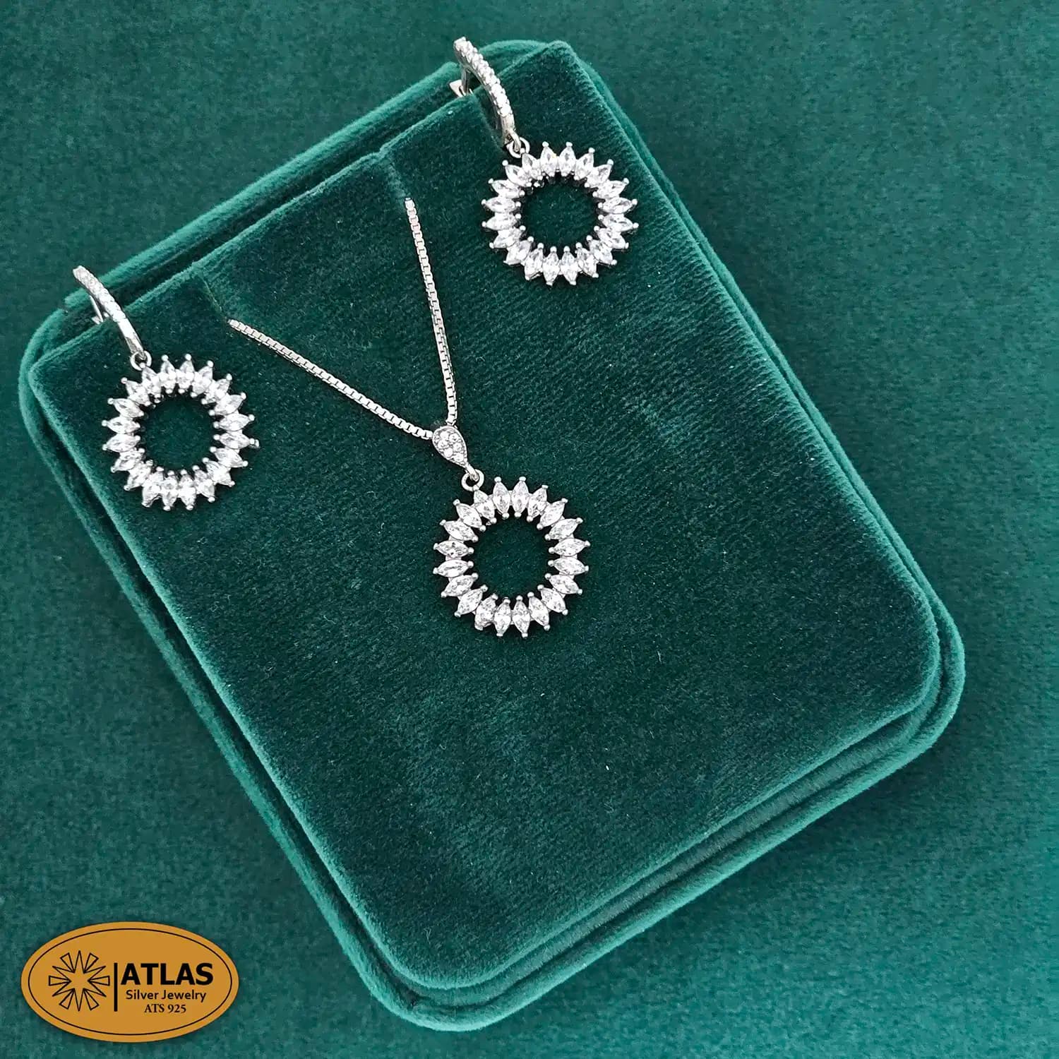 نیم ست نقره جواهری زنانه نگین با های برلیان و مارکیز 7.9 گرمی نقره اصل 925