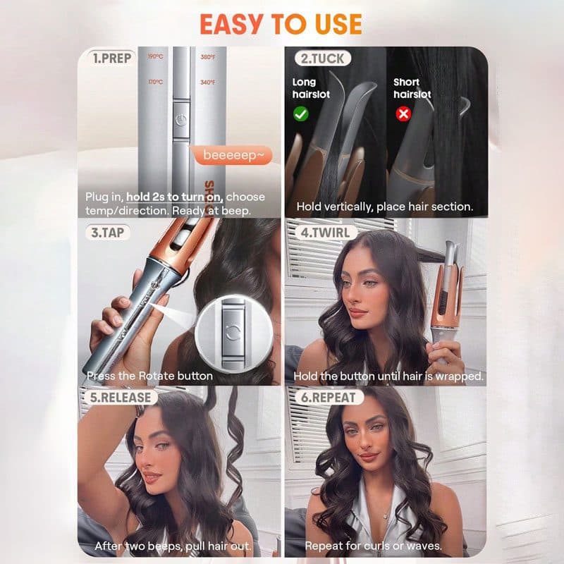 فر کننده مو کرلی شیگلم هیر مدل One Touch سایز 25 میلی متر (سه شاخ اصلی بارکد دار) — تصویر ۶