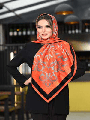 روسری ابریشم توییل سایز ۱۲۰مشکی اسلیمی با حاشیه سفید کد SC49-1 — تصویر ۶
