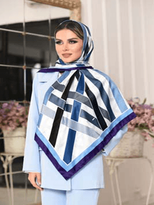 روسری نخی سایز ۱۲۰ سفید با نوار پهن صورتی با حاشیه طوسی و صورتی روشن کد SC58 — تصویر ۴
