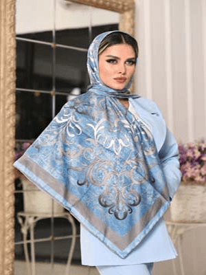 روسری نخی سایز ۱۲۰مشکی اسلیمی با حاشیه سفید کد SC49 — تصویر ۷