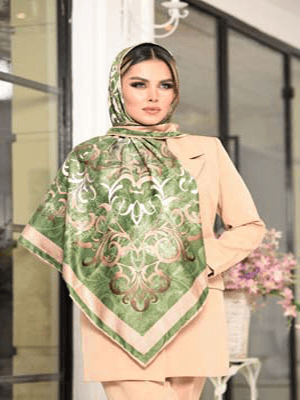 روسری نخی سایز ۱۲۰مشکی اسلیمی با حاشیه سفید کد SC49 — تصویر ۵