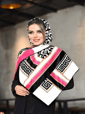 روسری نخی سایز ۱۲۰ کرم طلایی ورساچه با نوار سبز سدری کد SC38 — تصویر ۸