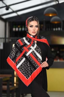 روسری نخی سایز ۱۲۰ صورتی با علامت V با نوار های طرح دوخت کد SC21 — تصویر ۲