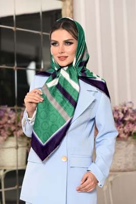 روسری نخی سایز ۱۲۰ صورتی با علامت V با نوار های طرح دوخت کد SC21 — تصویر ۶