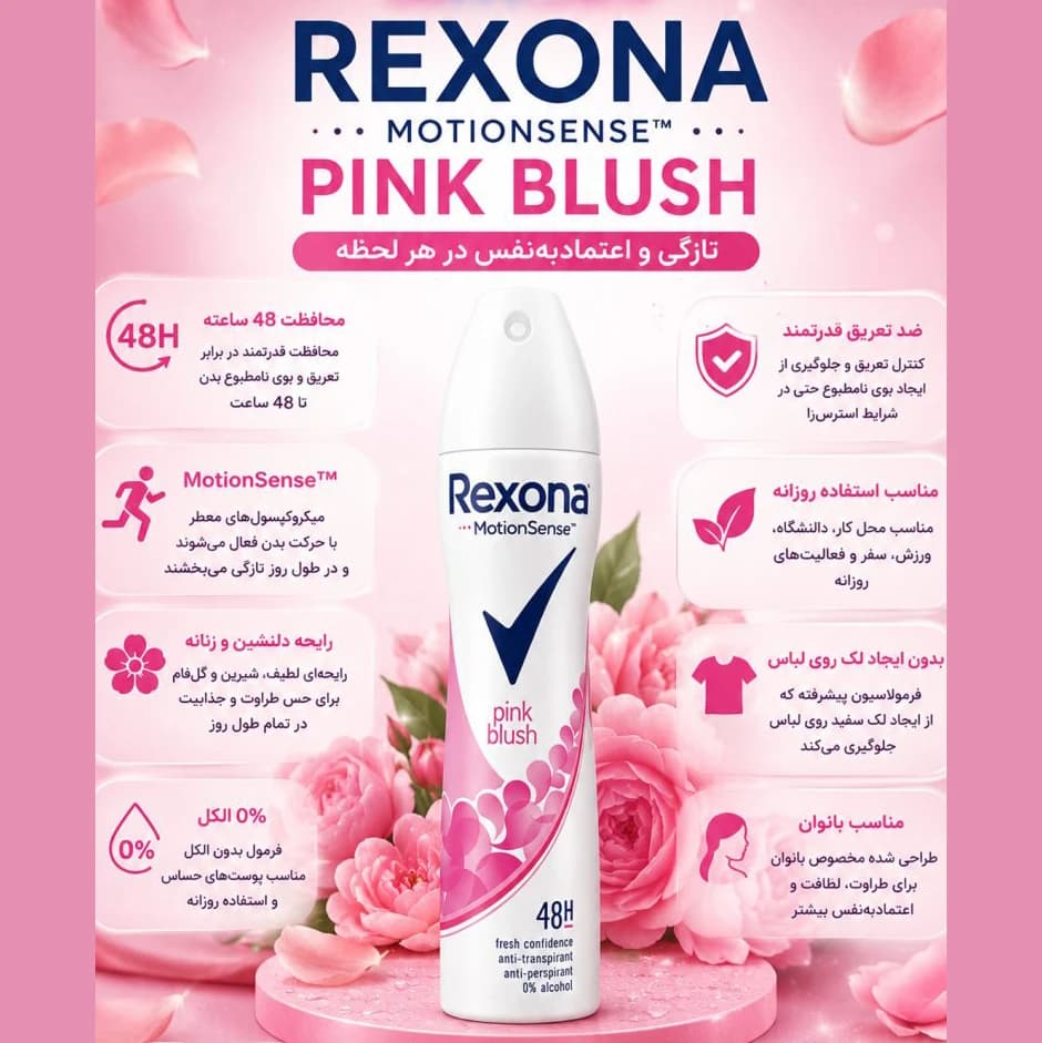 اسپری ضد تعریق بانوان رکسونا مدل PINK BLUSH — تصویر ۳