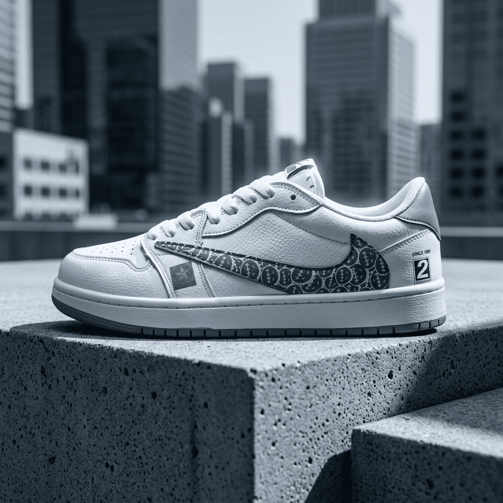 نایک ایر جردن 1 بدون ساق تراویس اسکات سفید طوسی (Nike Air Jordan 1 Low Travis Scott BG ) — تصویر ۱۰