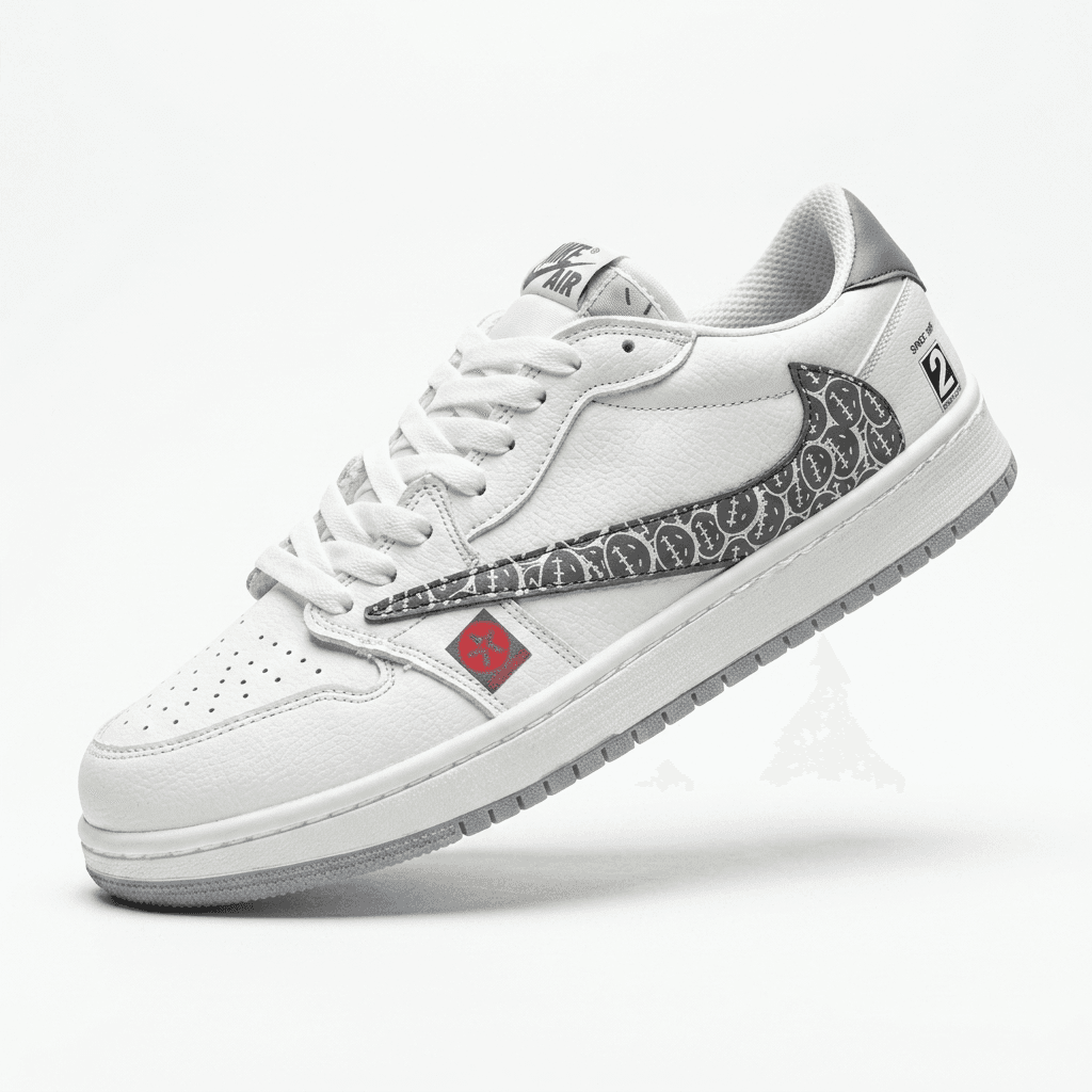نایک ایر جردن 1 بدون ساق تراویس اسکات سفید طوسی (Nike Air Jordan 1 Low Travis Scott BG ) — تصویر ۷