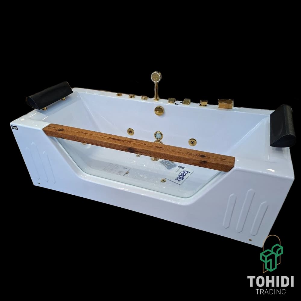 گامور (Gamour) ‏60*75*170 تيپ 2 + جت کف 4 عددي با موتور تقويت شده با آبکاري طلايي + دستگيره ترمو وود خارجي + آبکاري طلايي قطعات و تجهيزات + وان پرکن آبشاري کوچک + شيرآلات فلت طلايي - ‏باديز - جکوزي