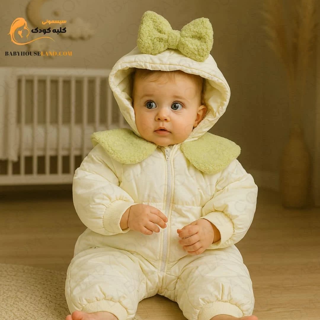 کاپشن سرهمی کلاه دار نوزادی دخترانه pf265 - سيسموني كلبه كودك