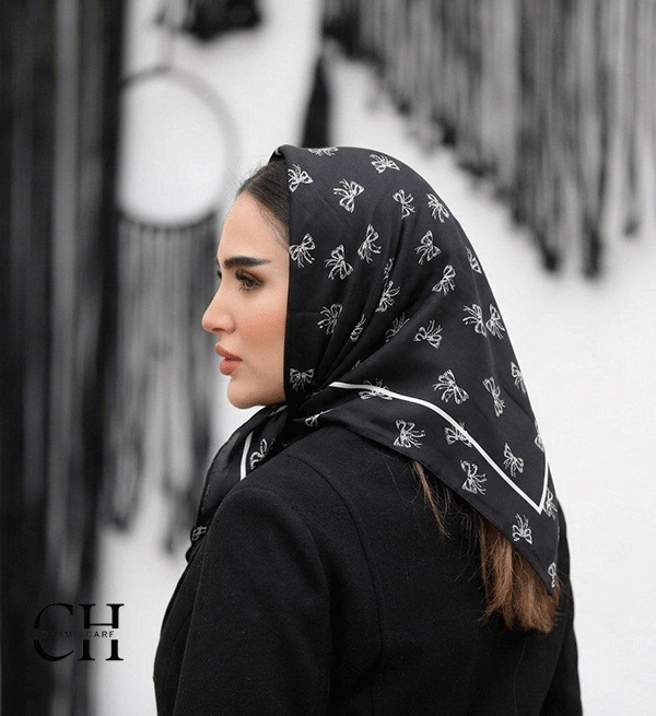 مینی اسکارف طرحدار سفیدمشکی کد mt3