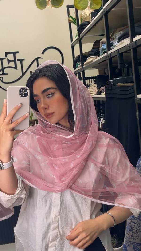 شال تور طرحدار صورتی پودری کد st6 — تصویر ۶