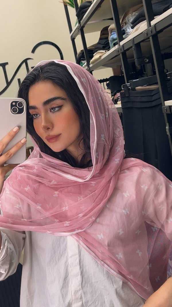 شال تور طرحدار صورتی پودری کد st6 — تصویر ۵
