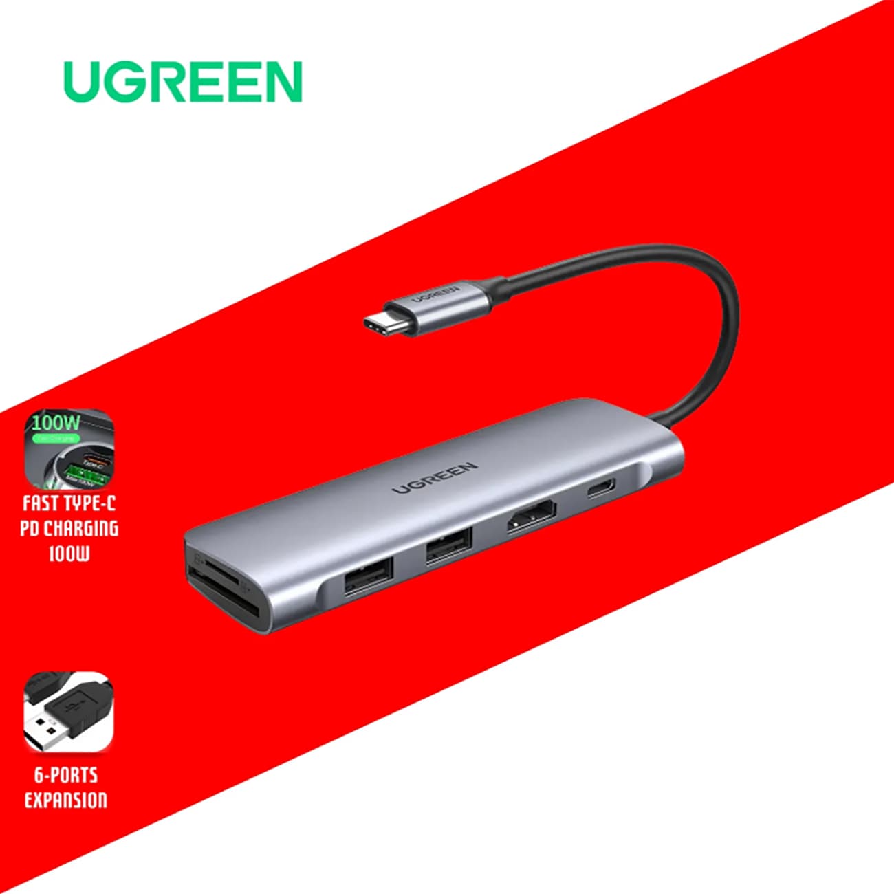 هاب تایپ سی 6 پورت یوگرین Ugreen مدل CM195/70411 — تصویر ۴