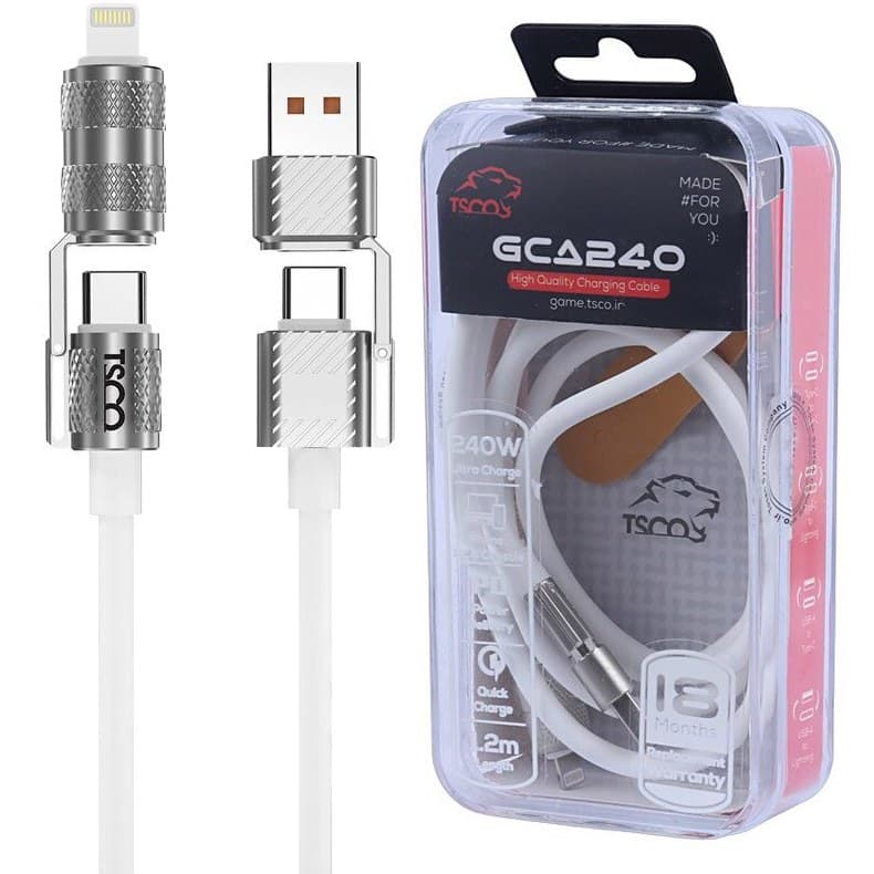 کابل شارژ چندکاره فست شارژ 240 وات تسکو GCA 240 طول 1.2 متر