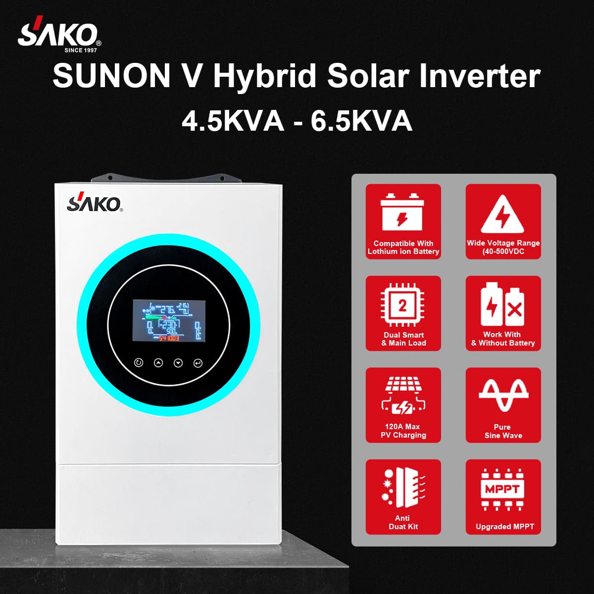 سانورتر 6500 وات 48 ولت 120 آمپر مدل SUNON-V-On/Off Grid برند Sako — تصویر ۵